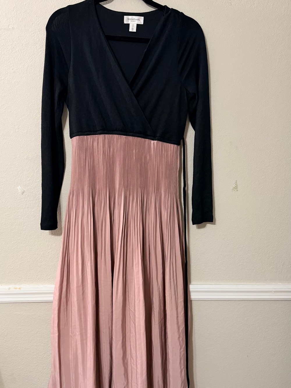 Motherhood Black & Blush Pink Long Sleeve Wrap Maxi Dress